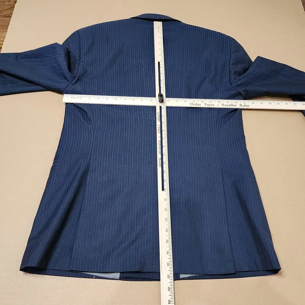 Bertolini Suit Jacket Mens 44 Blue Pinstripe Double Breasted Wool Silk Lined
